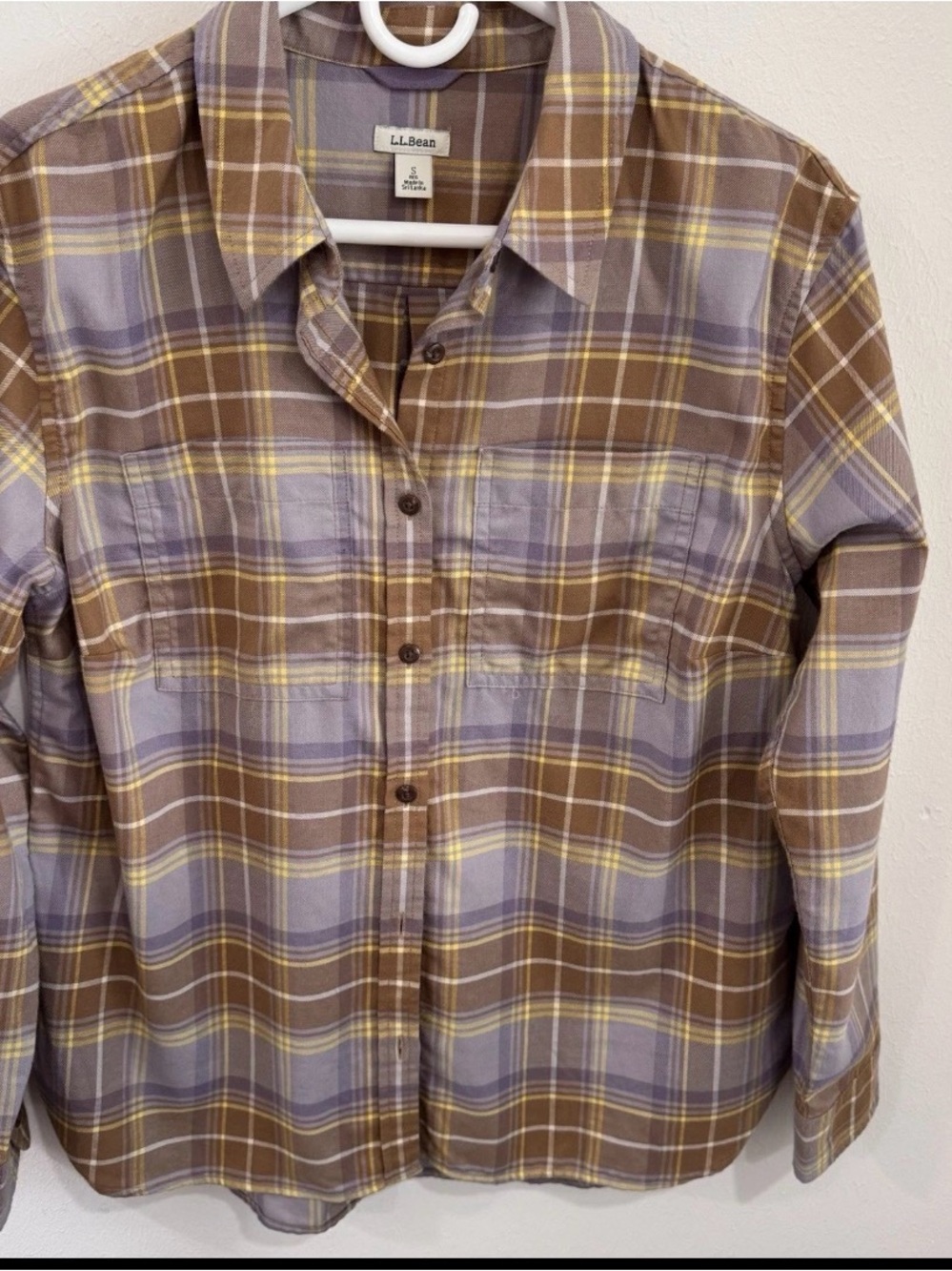 L.L.Bean Plaid Cotton Button Up Shirt Small | Brown Lavender Cottagecore